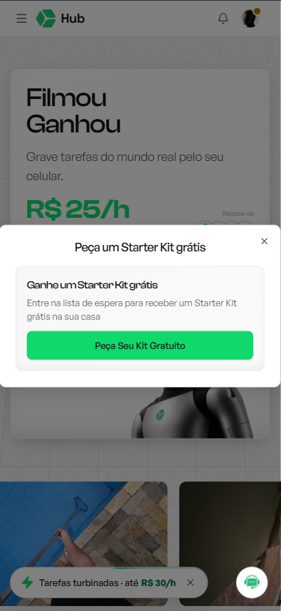 Janela para pedir o Starter Kit grátis