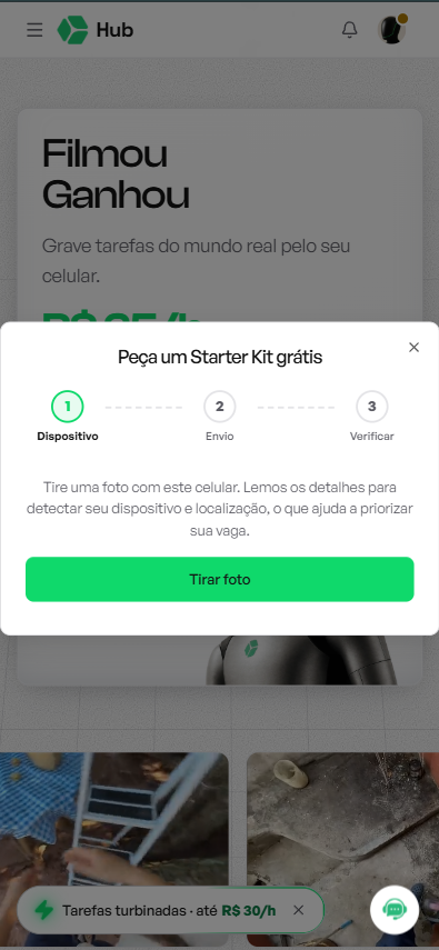 Etapa Dispositivo pedindo uma foto tirada com o celular