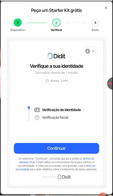Tela da Didit com verificação de identidade e facial