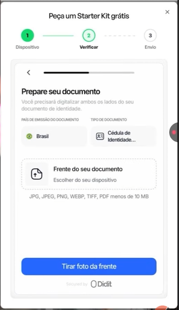 Tela pedindo a foto da frente do documento