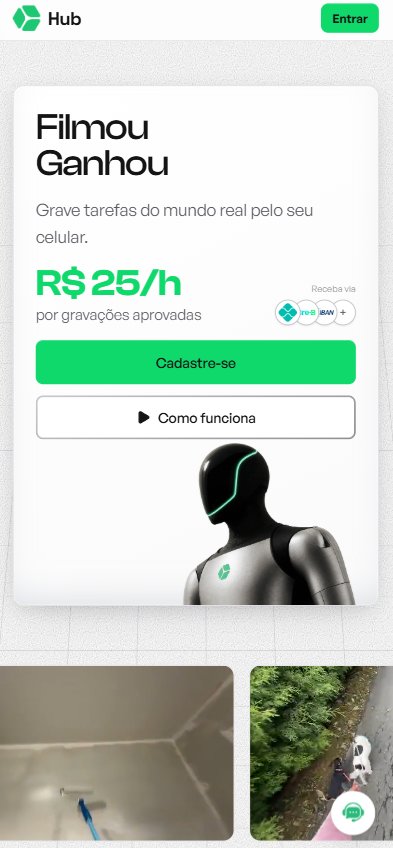 Página inicial da HUB com o botão Cadastre-se