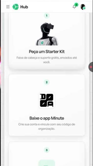 Lista de passos com a opção de baixar o app Minute