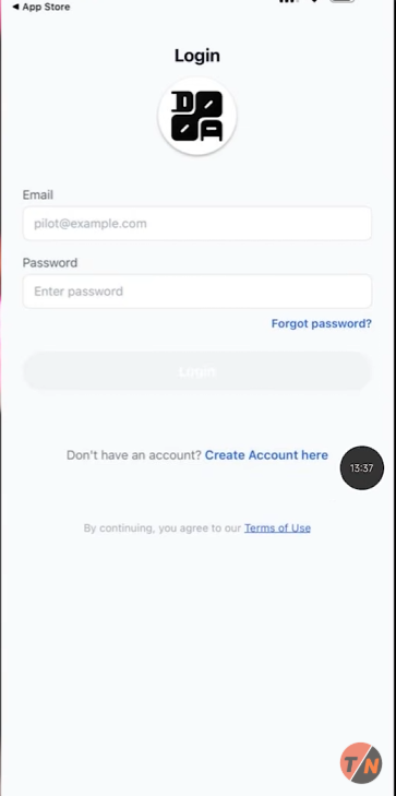 Tela de login do app Minute