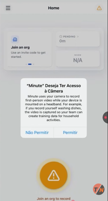 Pedido de permissão de acesso à câmera
