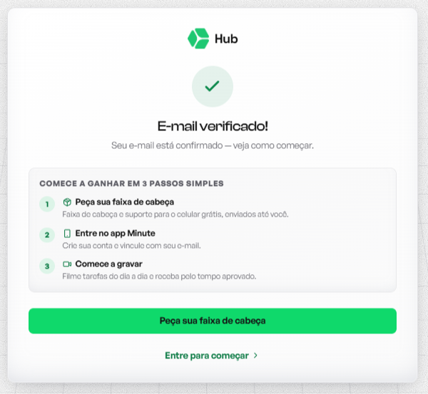 Confirmação de e-mail verificado com os três primeiros passos