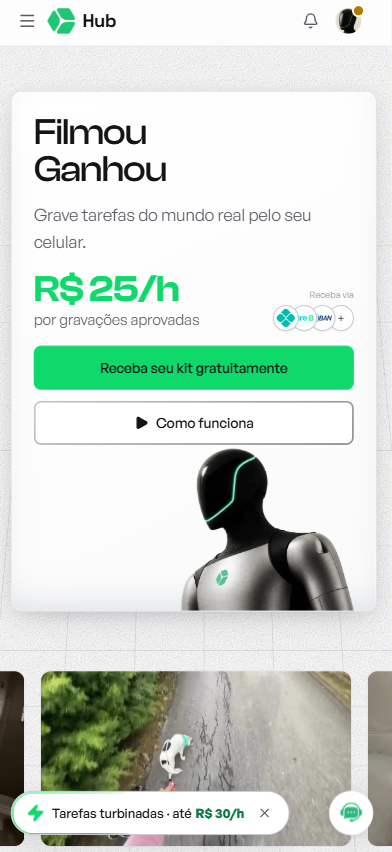 Página inicial logada com o botão Receba seu kit gratuitamente
